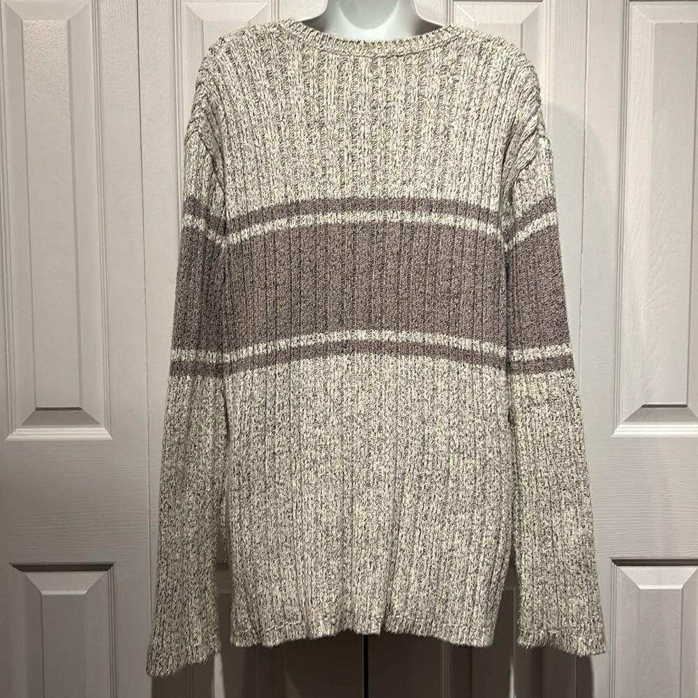Roots Cream/Taupe Cotton V-Neck Long‎ Sleeve Sweater Size M - Picture 6 of 9